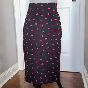 H&M Black Pencil Skirt with Pink Lip Pattern